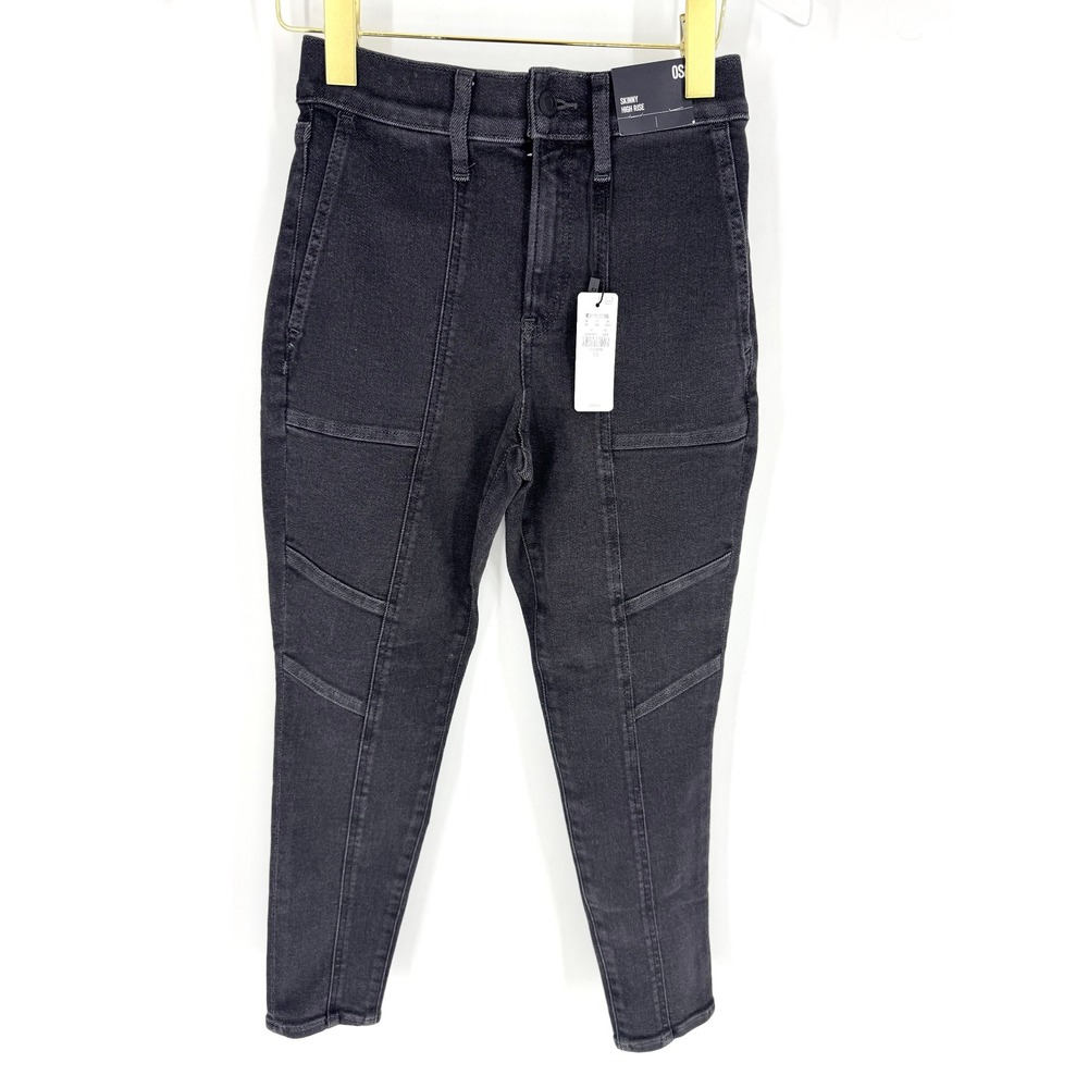 Express Conscious Edit Skinny High Rise Jeans Washed Black Moto Seamed Size 0S